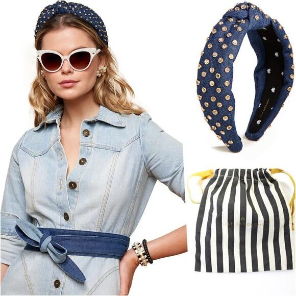 Lele Sadoughi Denim Crystal Knotted Headband NWOT - Picture 1 of 8